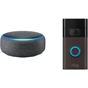 Amazon Echo Dot (2018) Charcoal & Ring Video Doorbell 1 (2nd Gen) Bronze Bundle, Black