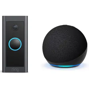 Amazon Video Doorbell & Echo Dot (5th Gen) Smart Speaker with Alexa Bundle, Black
