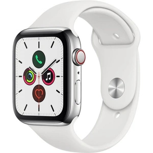Apple Watch (Series 5) GPS + Cellular 44 - Stainless steel Silver - Sport loop White