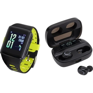 B-AKTIV GL1237 Fitness Tracker & Wireless Bluetooth Earbuds Bundle - Black & Green