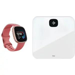 Fitbit Versa 4 Smart Watch & Aria Air Smart Scale Bundle - Pink Sand & White, Pink