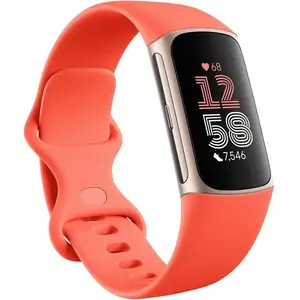 FITBIT Charge 6 Fitness Tracker - Coral, Silicone Strap, Universal, Pink,Orange
