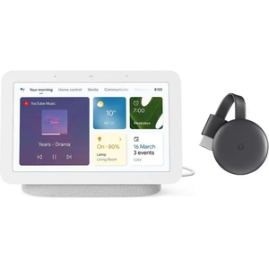 Google Chalk 2nd Gen Nest Hub Smart Display & Chromecast Bundle, White