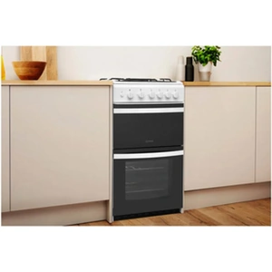 Indesit ID5G00KCW 50cm Twin Cavity Gas Cooker in White 66 33L