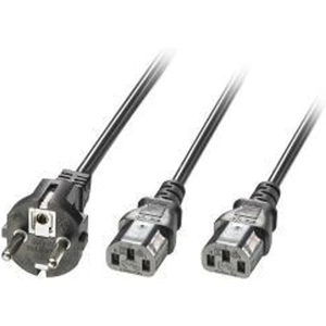 Lindy 2.1m Schuko 2 Pin Plug To 2 x IEC C13 Splitter Extension Cable, Black