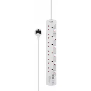 LOGIK L6W4MUC23 Surge Protected 6-Socket Extension Lead with USB - 4 m