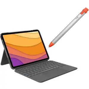 Logitech Combo Touch iPad Air 10.9 (4th & 5th gen) Keyboard Folio Case & Crayon Digital Pencil for iPad Bundle, Silver/Grey