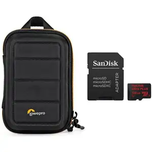 Lowepro Hardside CS 40 Camera Case & 128 GB microSDXC Memory Card Bundle, Black