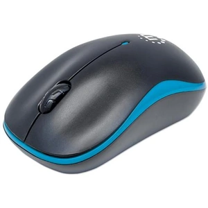 Manhattan Success Wireless Mouse Black/Blue 1000dpi 2.4Ghz (up to 10m) USB Optical Three Button with Scroll Wheel USB micro receiver AA battery (included) Low friction base Three Year Warranty Blister