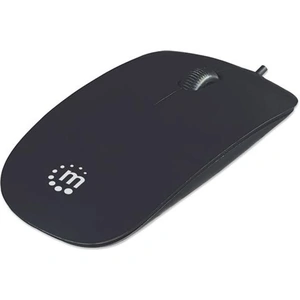 Manhattan Silhouette Sculpted USB Wired Mouse Black 1000dpi USB-A Optical Lightweight Flat Three Button with Scroll Wheel Three Year Warranty Blister