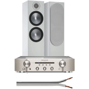 Marantz PM6007 Integrated Amplifier Silver Gold With Monitor Audio Bronze 500 Floorstanding Speakers White Pair