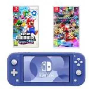 Nintendo Switch Lite Blue + Mario Kart/Wonder Bundle