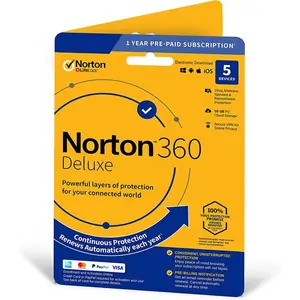 NORTON 360 Deluxe Retail Box - 1 User 5 Devices - 1 Year Subscription