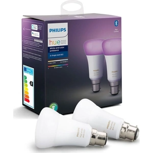 PHILIPS HUE Hue White & Colour Ambiance Bluetooth LED Bulb - B22, Twin Pack, White