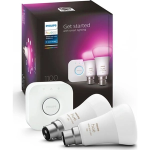 PHILIPS HUE White and Colour Ambiance Smart Lighting Starter Kit with Bridge - B22, White