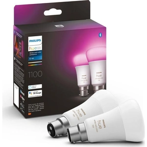 PHILIPS HUE White & Colour Ambiance Bluetooth LED Bulb - B22, 1100 Lumens, Twin Pack, White