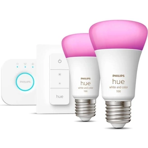 PHILIPS HUE White & Colour Ambience Smart Lighting Starter Kit with Bridge & Dimmer Switch - E27
