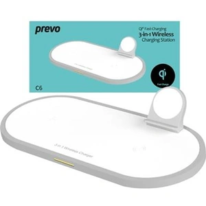 Prevo Wireless Charger 3 in 1 Wireless Charging Station 15W Qi Certified Fast Charging Compatible with Smart Phones Apple watch and AirPods USB Type-C powered White