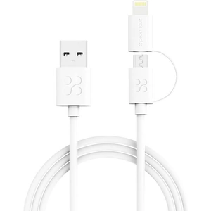 Promate linkMate-Duo Dual-Ended Charge and Sync Cable for Apple Lightning and Micro-USB Devices (White)