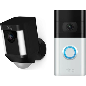 Ring Spotlight Cam Battery & Video Doorbell 3 Bundle, Black