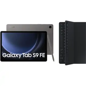 Samsung Galaxy Tab S9 FE 10.9 Tablet (256 GB, Grey) & Galaxy Tab S9 and S9 FE Slim Book Cover Keyboard Case Bundle, Silver/Grey