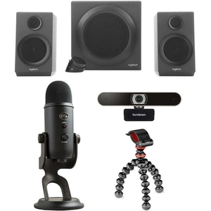 Sandstrom Yeti Professional USB Microphone, Gorillapod Starter Kit, Full HD Webcam & 2.1 PC Speakers Bundle, Black
