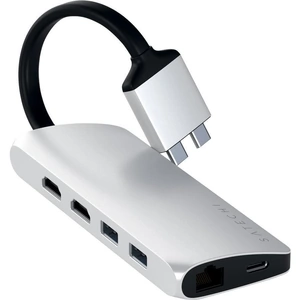 SATECHI Dual Multimedia Adapter 6-port USB-C Connection Hub - Silver