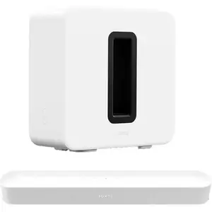 Sonos Beam (Gen 2) Compact Sound Bar & SUB (Gen 3) Wireless Subwoofer Bundle - White, White