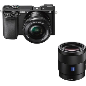 Sony a6000 Mirrorless Camera with 16-50 mm f/3.5-5.6 & 55 mm f/1.8 Lens Bundle, Black