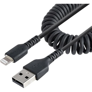 StarTech.com 1m (3ft) USB to Lightning Cable MFi Certified Coiled iPhone Charger Cable Black Durable TPE Jacket Aramid Fiber Heavy Duty Coil Lightning Cable