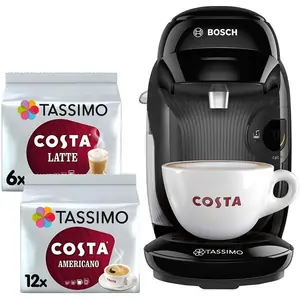 TASSIMO by Bosch Style TAS1102GB2 Coffee Machine with Costa Americano & Latte Starter Bundle - Black, Black