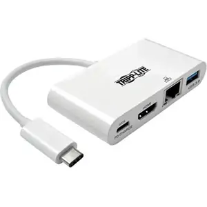 Tripp Lite U444-06N-H4GU-C USB-C Multiport Adapter - 4K HDMI USB 3.x (5Gbps) Hub Port GbE 60W PD Charging HDCP White