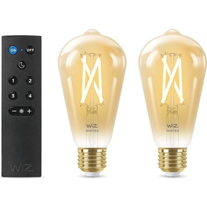 WIZ CONNECTED Filament Amber Tuneable White Smart LED Light Bulb - E27, ST64, Twin Pack with Remote Control, Yellow