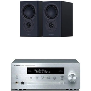 Yamaha CRXN470D Network CD Receiver with DAB/FM Radio and MusicCast Silver with Mission LX-2 MKII Bookshelf Speakers Pair Black